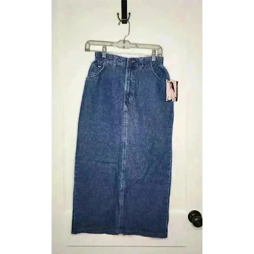 Lee Vintage High Rise Maxi Denim Skirt Boho Western Missies Size 6 Misses NWT